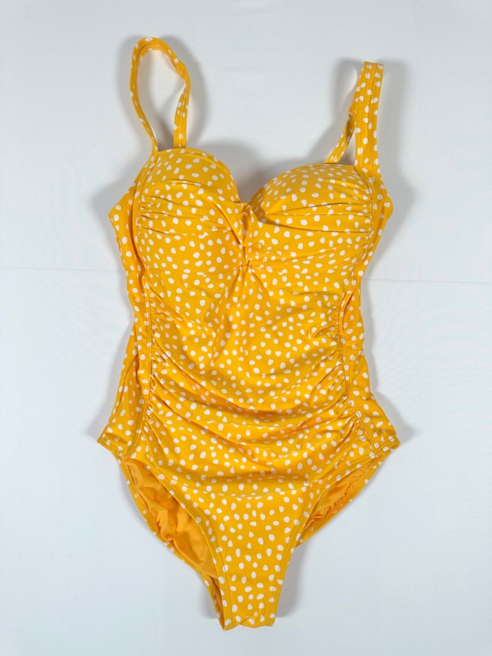 Nip Tuck Swim Yellow Polka Dot One Piece Swimsuit Ruched Built In Cups Size 6